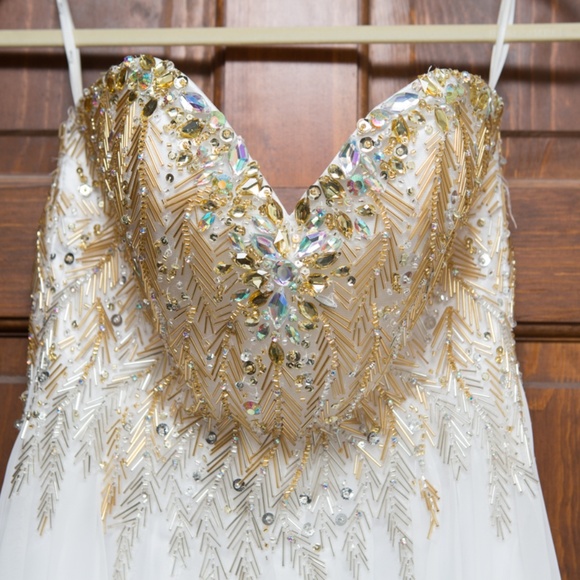 white dress with silver beading